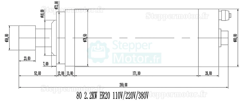 2,5kW 220V/380V Kit moteur de broche refroidi par eau Huajiang-2.2+H100-2.2C2/S2/T4 avec variateur de fr&eacute;quence et pompe &agrave; eau et 13 pi&egrave;ces pinces ER20 et support